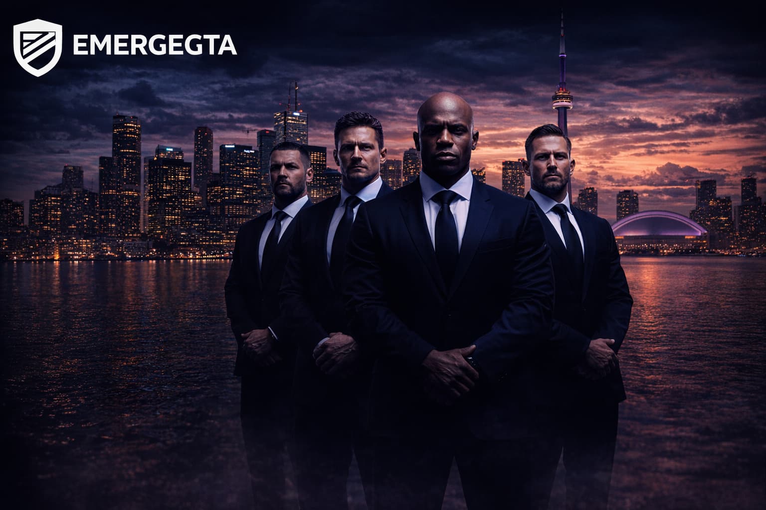 EmergeGTA executive security team in front of Toronto skyline